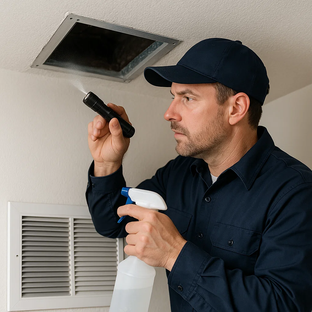 Brookshire TX air duct technician removing moisture and odor-causing debris for naturally fresh indoor air